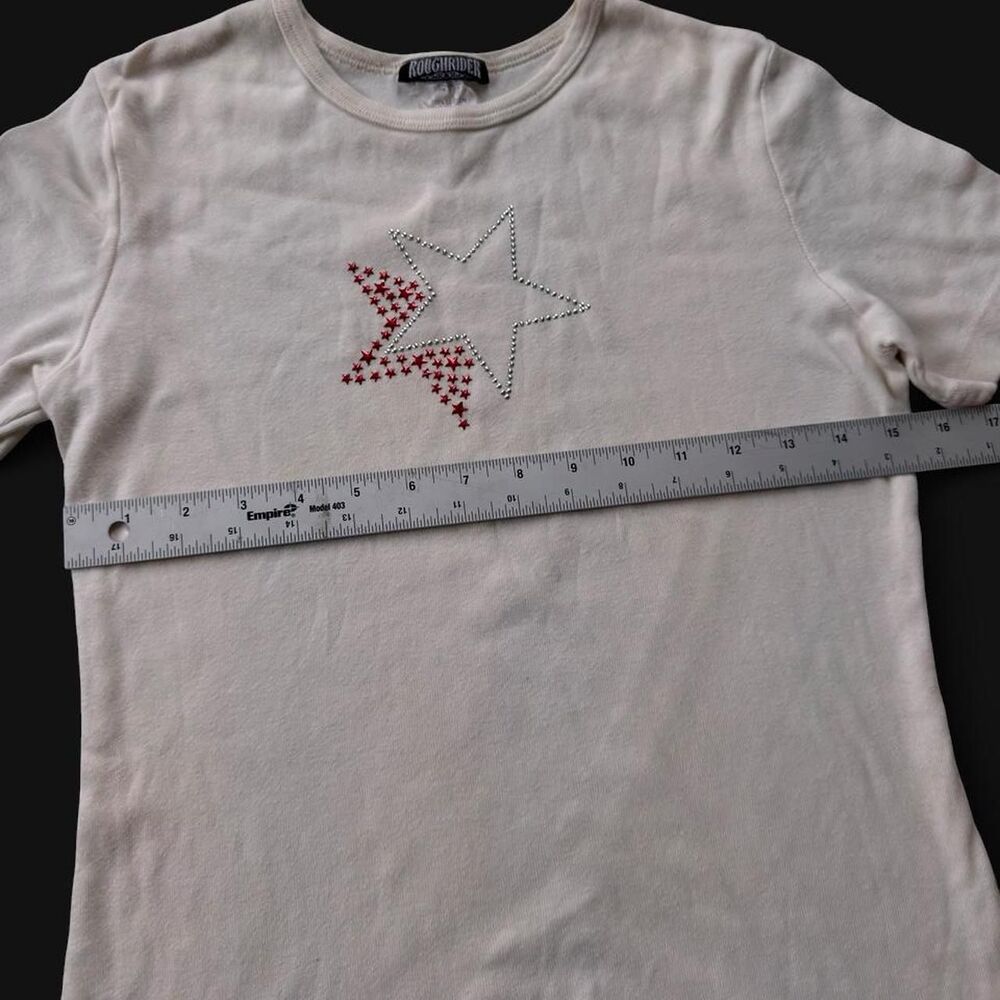 Y2K Rough Rider White Rhinestone Star Tee size m - Picture 2 of 5